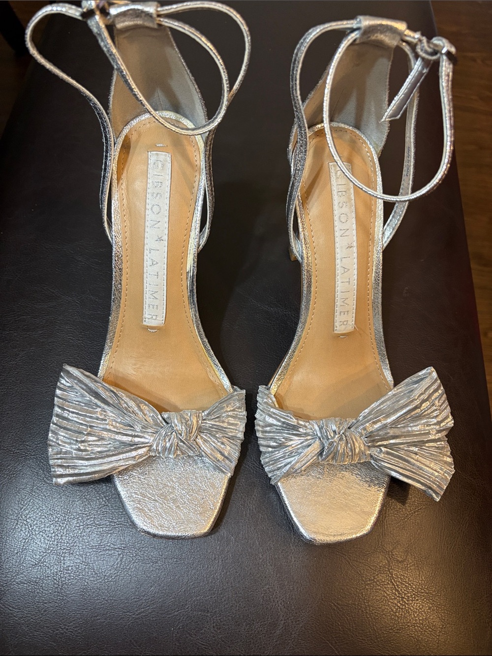 Gibson Latimer Silver Bow Ankle-Strap Heels